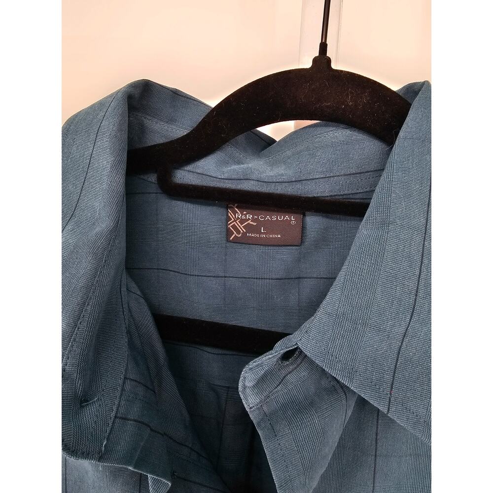 Vintage R&R Casuals Mens Sz L Dark Teal Long Sleeve Button Up Dress Shirt NEW - Picture 3 of 4